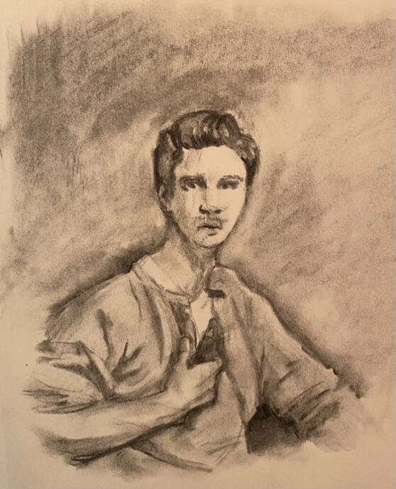 Male Portrait #4, charcoal on paper, 2021