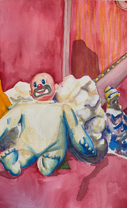 Clown Still Life, watercolor on paper, 2022